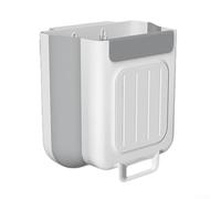 UrbanHui Cubo de basura plegable montado en la pared para puerta de armario de cocina, cubo colgante que ahorra espacio con construcción de plástico, blanco grisáceo (pequeño)