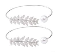 UrbanHui Elegantes alzapaños de cortina de hojas doradas con decoración de perlas, soporte de metal flexible para el hogar u oficina (pequeño plateado)