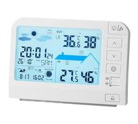 UrbanHui Estación meteorológica digital, pantalla LCD a color, termómetro para interiores y exteriores, higrómetro, alarma de pronóstico del tiempo, ajustable, soporte multilingüe, blanco compacto