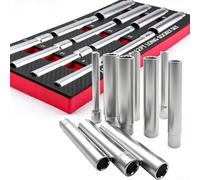 UrbanHui Juego de 12 llaves de vaso largas de 1/2 pulgada de 12 puntos, 8-22 mm para Cr-v acero cromado