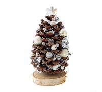 UrbanHui Mini piña natural para árboles de Navidad, adornos de mesa hechos a mano, adornos de mesa de madera, decoración festiva, espacio pequeño, encanto rústico, exhibición de invierno (plata)