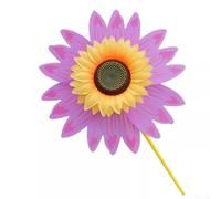 UrbanHui Molino de viento decorativo de girasol para jardín, pequeño molinillo de césped, decoración de patio al aire libre, resistente a la intemperie, pétalos coloridos (morado)