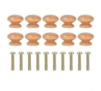 UrbanHui Paquete de 10 tiradores redondos de madera de hongo con tornillos para cajones, armarios, muebles de cocina, estilo pino sin acabar, 21 mm
