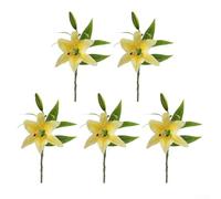 UrbanHui Paquete de 5 arreglos florales artificiales de lirio de látex, flores artificiales para ramo de boda, tumbas, decoración de mesa (amarillo)