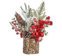 UrbanHui Pequeño árbol de Navidad de mesa con piñas, bayas, decoración de escritorio de PVC, 13 pulgadas (A)