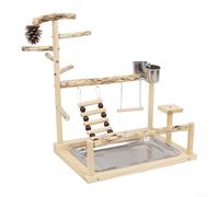 UrbanHui Soporte de juego para pájaros con columpio y posadera, 37 x 26 x 44 cm, plataforma de masticación natural para loros, centro de actividades de escalada de varios niveles