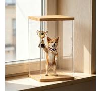 UrbanUp Urna Metacrilato Caja Acrílica con Base y Tapa de Madera Maciza, Vitrina Transparente a Prueba de Polvo para Trofeos/Figuras, Cajas 60,50,40,25,30,25,20,15,10cm(15x20xH35cm/6x8x14)