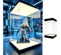 UrbanUp Urna Metacrilato Caja de Acrílico Transparente con Doble Luz LED, Vitrina Cúbica Vertical de 20,25,30,40,50,60,70,75cm, Vitrina Antipolvo para Coleccionables, Maquetas(30x35xH50cm/12x14x20)