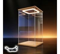 UrbanUp Urna Metacrilato Organizador de Iluminación de 60,50,40,25,30,25,20,15,10cm de Altura, Caja Acrílica de Gran Capacidad con Base de Madera, Vitrina Decorativa Transparente(15x15xH20cm/6x6x8)