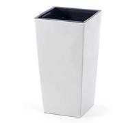 Urbi Square Eco Wood - Maceta cuadrada decorativa de plástico y 33% madera para interior y exterior, 24 x 24 x 45 cm, color blanco, diseño moderno, 19 litros