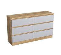 URBNLIVING Cómoda moderna de madera de roble con 6 cajones grises para almacenamiento de dormitorio u oficina, mesita de noche versátil y elegante armario para organizar accesorios de ropa, accesorios