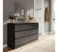 URBNLIVING Cómoda moderna de madera negra con 6 cajones para almacenamiento de dormitorio u oficina, mesita de noche versátil y elegante armario para organizar accesorios de ropa, suministros de lugar