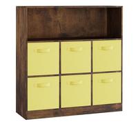 URBNLIVING Estantería ancha de madera con 7 cubos y 6 cajones (cajón amarillo, marrón rústico)