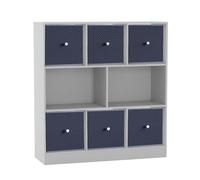 URBNLIVING Estantería asimétrica de 8 cubos con 6 cajones de almacenamiento de tela, moderna estantería independiente para libros, juguetes y decoración, gabinete organizador de madera diseñado para