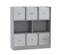 URBNLIVING Estantería asimétrica de 8 cubos con 6 cajones de almacenamiento de tela, moderna estantería independiente para libros, juguetes y decoración, gabinete organizador de madera diseñado para