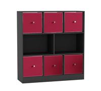 URBNLIVING Estantería asimétrica de 8 cubos con 6 cajones de almacenamiento de tela, moderna estantería independiente para libros, juguetes y decoración, gabinete organizador de madera diseñado para