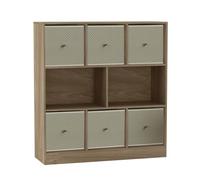 URBNLIVING Estantería asimétrica de 8 cubos con 6 cajones de almacenamiento de tela, moderna estantería independiente para libros, juguetes y decoración, gabinete organizador de madera diseñado para