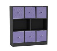 URBNLIVING Estantería asimétrica de 8 cubos con 6 cajones de almacenamiento de tela, moderna estantería independiente para libros, juguetes y decoración, gabinete organizador de madera diseñado para