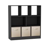 URBNLIVING Estantería asimétrica de 8 cubos, unidad de almacenamiento negra con 3 cajones de tela, organizador moderno para el hogar u oficina, color crema