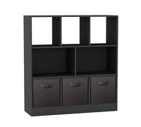 URBNLIVING Estantería asimétrica de 8 cubos, unidad de almacenamiento negra con 3 cajones de tela, organizador moderno para el hogar u oficina, color negro