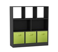 URBNLIVING Estantería asimétrica de 8 cubos, unidad de almacenamiento negra con 3 cajones de tela, organizador moderno para el hogar u oficina, color verde