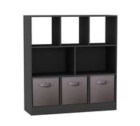 URBNLIVING Estantería asimétrica de 8 cubos, unidad de almacenamiento negra con 3 cajones de tela, organizador moderno para el hogar u oficina, color gris