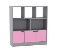 URBNLIVING Estantería asimétrica gris de 8 cubos, estantería de almacenamiento independiente con 3 puertas para salón, dormitorio y oficina, puertas lisas, color rosa