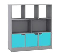 URBNLIVING Estantería asimétrica gris de 8 cubos, estantería de almacenamiento independiente con 3 puertas para salón, dormitorio y oficina, puertas lisas, color azul