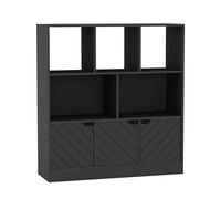 URBNLIVING Estantería asimétrica negra de 8 cubos, estantería de almacenamiento independiente con 3 puertas, puertas de diseño de líneas, color negro