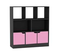 URBNLIVING Estantería asimétrica negra de 8 cubos, estantería de almacenamiento independiente con 3 puertas, puertas lisas, color rosa