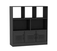 URBNLIVING Estantería asimétrica negra de 8 cubos, estantería de almacenamiento independiente con 3 puertas, puertas de metal, color negro