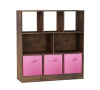 URBNLIVING Estantería asimétrica rústica de 8 cubos con inserciones de 3 cajones, unidad de almacenamiento de madera y organizador de estanterías, color rosa claro