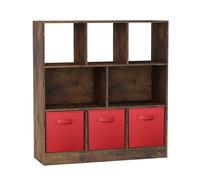 URBNLIVING Estantería asimétrica rústica de 8 cubos con inserciones de 3 cajones, unidad de almacenamiento de madera y organizador de estanterías, color rojo