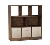 URBNLIVING Estantería asimétrica rústica marrón de 8 cubos con 3 inserciones de cajones, unidad de almacenamiento de madera y organizador de estanterías, color crema