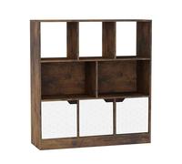 URBNLIVING Estantería asimétrica rústica marrón de 8 cubos, unidad de almacenamiento independiente con 3 puertas, puertas de diseño geográfico, color blanco