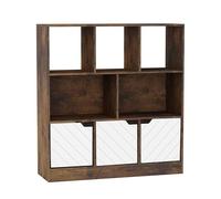 URBNLIVING Estantería asimétrica rústica marrón de 8 cubos, unidad de almacenamiento independiente con 3 puertas, puertas de diseño de líneas, color blanco