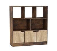 URBNLIVING Estantería asimétrica rústica marrón de 8 cubos, unidad de almacenamiento independiente con 3 puertas, puertas lisas, roble