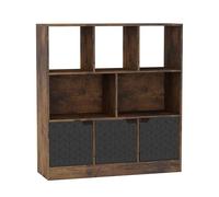URBNLIVING Estantería asimétrica rústica marrón de 8 cubos, unidad de almacenamiento independiente con 3 puertas, puertas de diseño geográfico, color negro