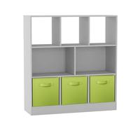 URBNLIVING Estantería de almacenamiento asimétrica de 8 cubos con 3 inserciones de cajones de tela gris, organizador moderno y vitrina para el hogar u oficina, color verde