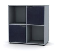 URBNLIVING Estantería de madera gris con cubo de madera, estante de madera para puerta (estantería gris y puertas negras, 4 cubos)