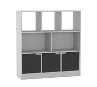 URBNLIVING Gabinete de almacenamiento asimétrico de 8 cubos, estantería independiente con 3 puertas para el hogar y la oficina, puertas de diseño geográfico, color negro