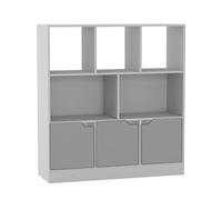 URBNLIVING Gabinete de almacenamiento asimétrico de 8 cubos, estantería independiente con 3 puertas para el hogar y la oficina, puertas lisas, color gris