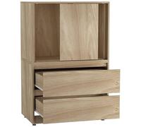 URBNLIVING Moderno armario de almacenamiento de 2 puertas y 2 cajones, armario de puerta corredera con cajones, ahorro de espacio, ideas para oficina en casa, sala de estar, dormitorio, organización