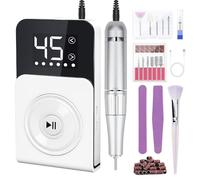 Urbuti Torno para Uñas,Torno para Uñas Profesional 45000 RPM 12 en 1 Taladro de Manicura Portátil 3000 mAh con Pantalla LCD,Lima Electrica Uñas,para Uñas Acrílicas y de gel (Blanco)