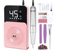Urbuti Torno para Uñas,Torno para Uñas Profesional 45000 RPM 12 en 1 Taladro de Manicura Portátil 3000 mAh con Pantalla LCD,Lima Electrica Uñas,para Uñas Acrílicas y de gel (Rosa)