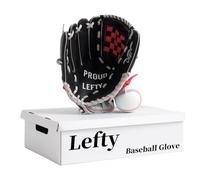 Urby Guante de béisbol para zurdos, guante de pelota T para zurdos, solo para lanzar a mano izquierda, guantes de béisbol juveniles y T-Ball. Negro y rojo. 10.5 pulgadas. Edad 4-7