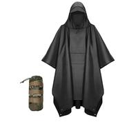 Urby Poncho de lluvia para adultos de talla grande con capucha, poncho para Lluvia, poncho táctico para adultos, para camping, senderismo, viajes, al aire libre, Negro, L/XXL