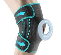 URCheers Rodillera para hombre y mujer, 4 posiciones, ajustable, rótula abierta, estabilizadores laterales dobles reforzados, ortesis para menisco, dolor de rodilla, deporte (gris+azul)