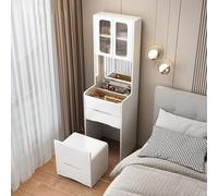 URCheers Tocador 3 en 1 con espejo abatible, armarios transparentes elevados, escritorio de esquina con espejo de brillo ajustable, panel de escritorio plegable, taburete oculto suave, 4 cajones