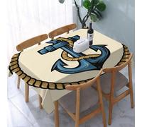 UREJD Linen Tablecloth 152x228 cm,Ancla, Diseño Marinero con Cuerda de Pared y Ancla Antigua Náutica Marítim,Washable Outdoor Table Anti-Stain Dining Table Decorative for,Christmas,Parties,Birthdays